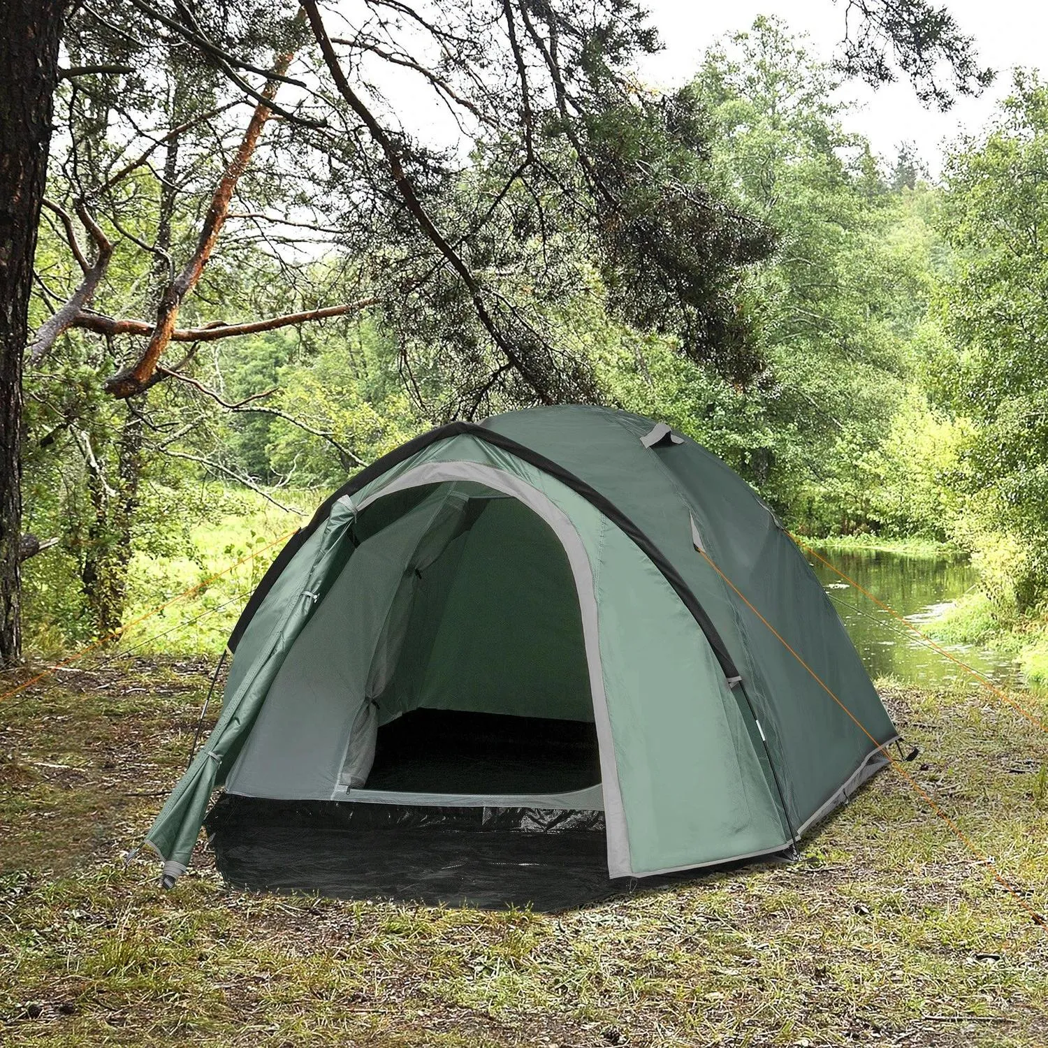 3-4 Waterproof For Green With Person Outsunny Dome Trustworthy Large Tent Family Versatile Windows