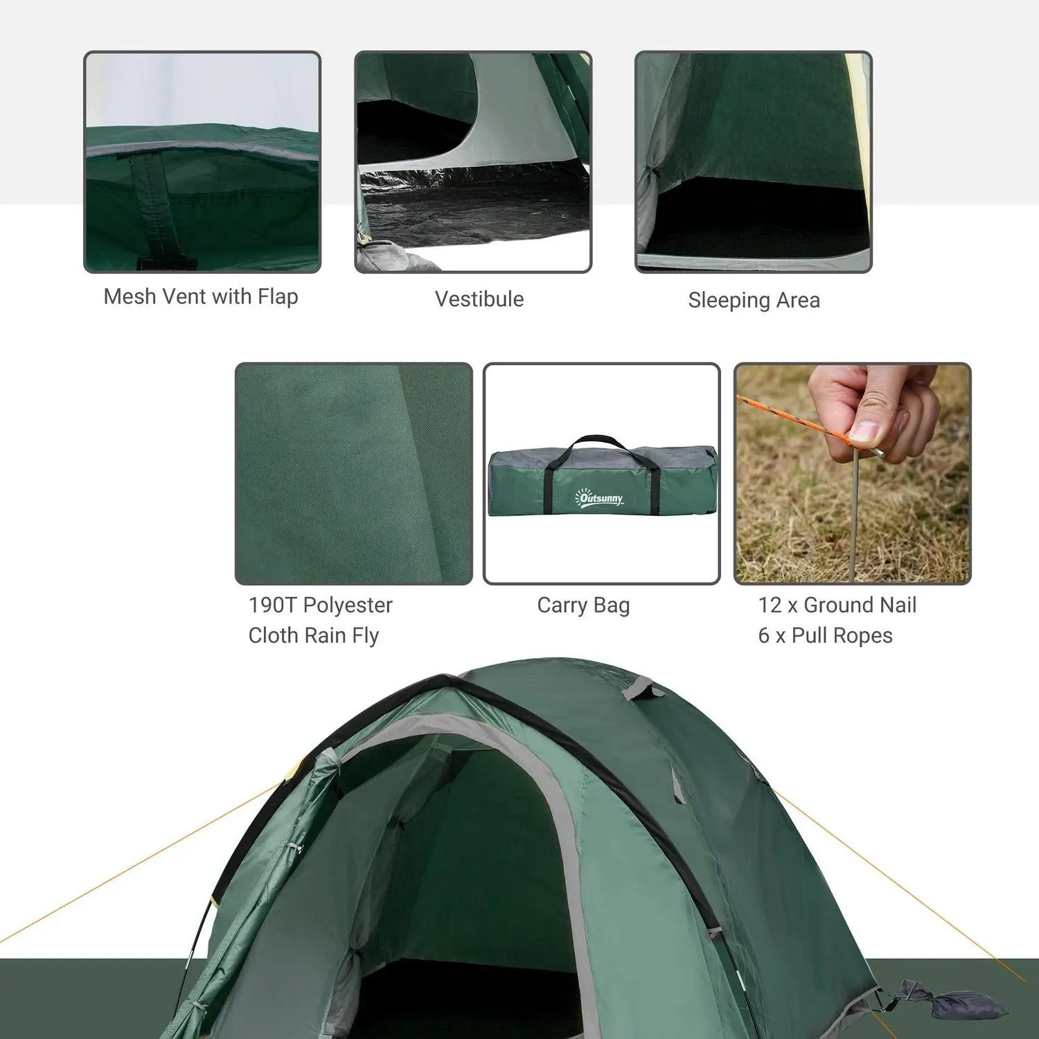 3-4 Waterproof For Green With Person Outsunny Dome Trustworthy Large Tent Family Versatile Windows