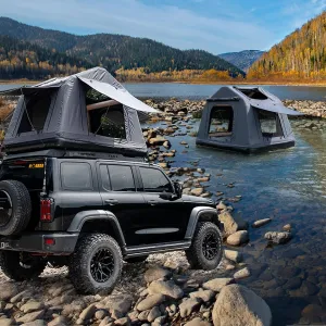 3-in-1 Roof Tent, Land & Water Camping Tent, Inflatable Waterproof Roof Tent Suitable for SUV, Truck, Jeep, Off-Road Vehicle, Thickening Windproof 2-3 People Tent with Paddle, Ladder, Hand Pumps, Rod