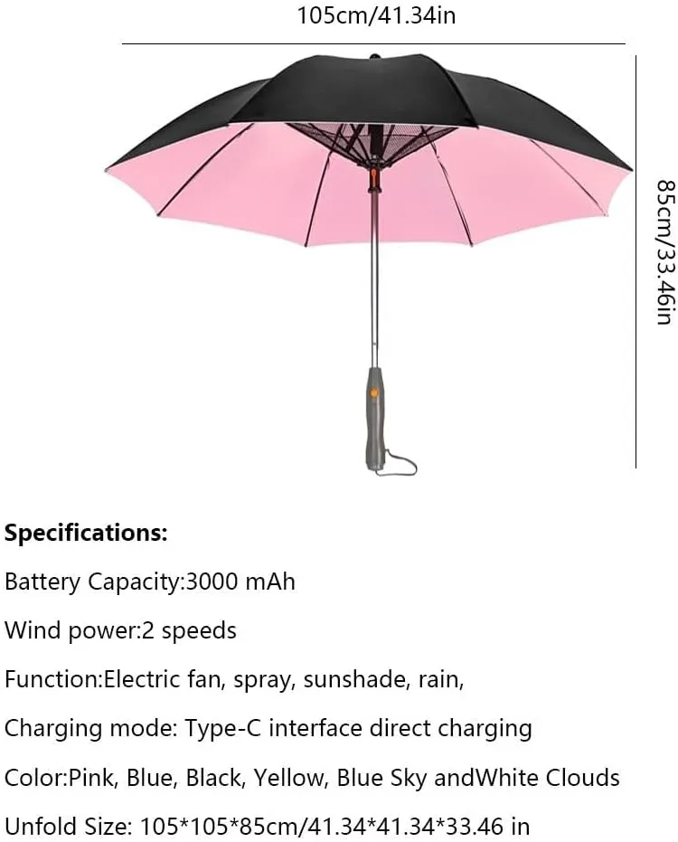 3 in 1 Umbrella with Fan, UV Blocking Umbrella with Fan, Umbrella With Fan And Mist Spray, Misting Umbrella With Fan, USB Rechargeable Sun Umbrella, Cooling Umbrella with Fan for Summer