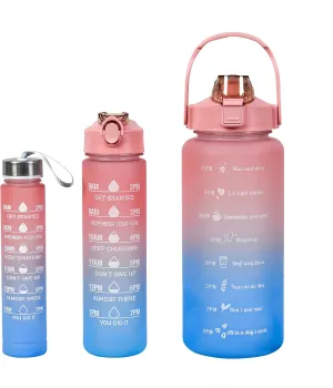 3-Piece Motivational Water Bottle Set: 9oz, 25oz, 64oz. Leakproof, BPA-Free, with Straw. Lightweight, Gradient Design. Great for Gym & Outdoor (Gradient Pink)