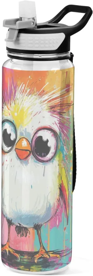 30 oz Cartoon Fuuny Bird Water Bottles Wide Mouth Tritan BPA-Free non toxic Water Jug with Straw for Unique Outdoors Collapsible