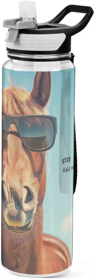 30 oz Funny Hold Your Horse Slim Water Bottle with Straw Tritan No BPA non toxic Water Jug for Fitness Fitness Collapsible