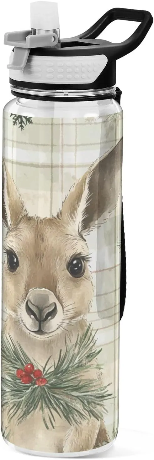30 oz Green Kangaroo Buffalo Plaid Snowflakes Christmas Water Bottle with Spout Lid Tritan Clear BPA Free non toxic Water Jug for Gym for Camping Gym Collapsible
