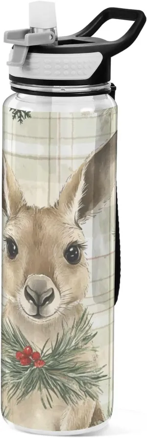 30 oz Green Kangaroo Buffalo Plaid Snowflakes Christmas Water Bottle with Spout Lid Tritan Clear BPA Free non toxic Water Jug for Gym for Camping Gym Collapsible