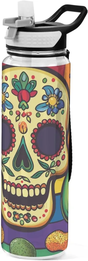 30 oz Mexican style skull Avocados Water Bottles Wide Mouth Tritan BPA Free non toxic Jugs for Drinking for Yoga Outdoors Collapsible