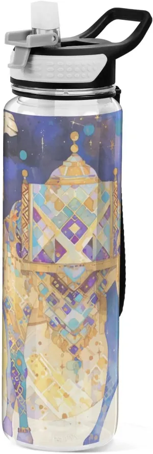30 oz watercolor camel elegant Water Bottle with Soft Straw Tritan Leak Proof & BPA Free non toxic Jug with Handle for Walking Travelling Collapsible