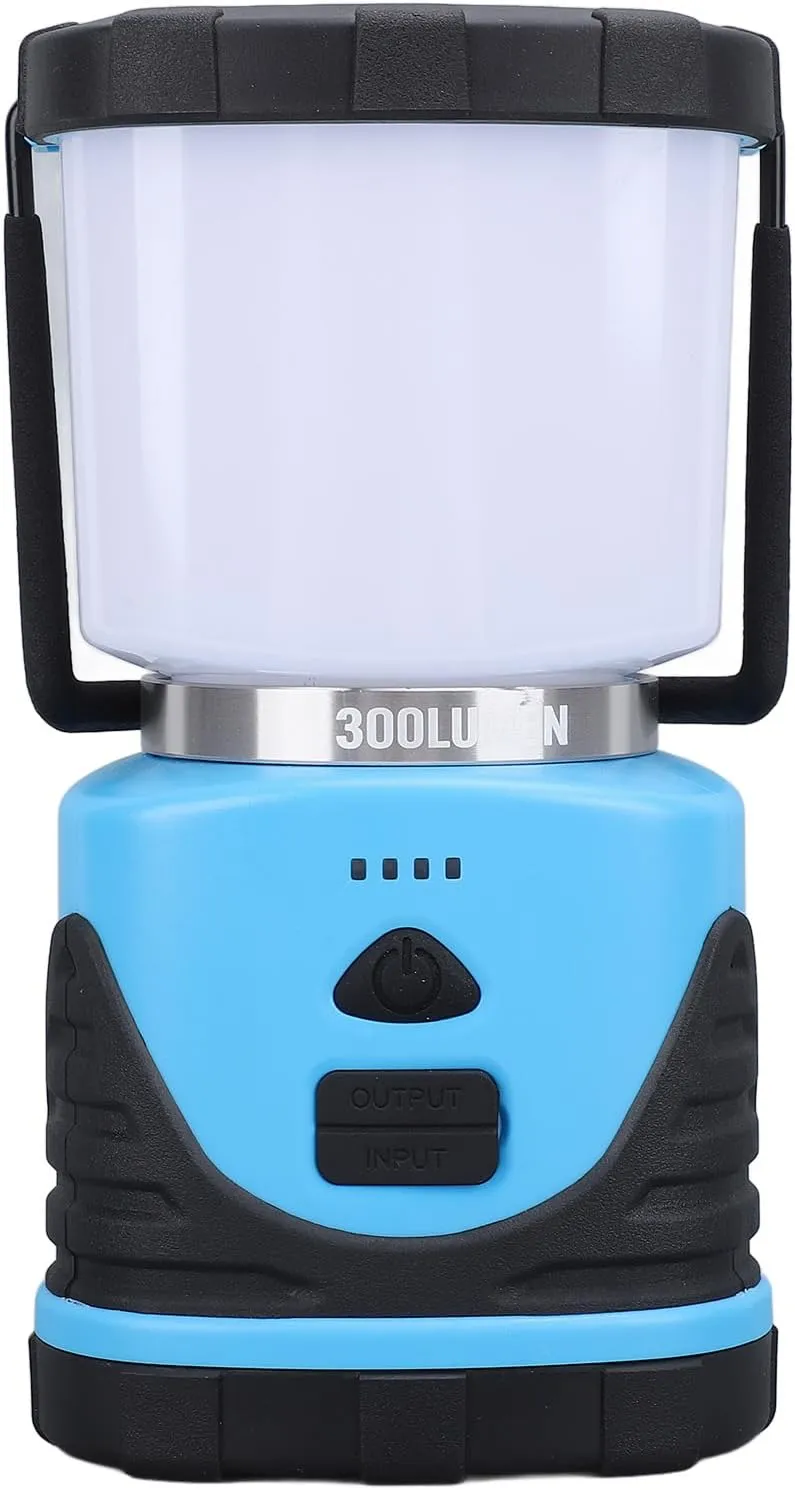 300LM Portable Emergency Light, IP65 Waterproof Camping Lantern with 3 Modes, USB Rechargeable for Power Outage, Hiking & Camp Essentials (Blue)