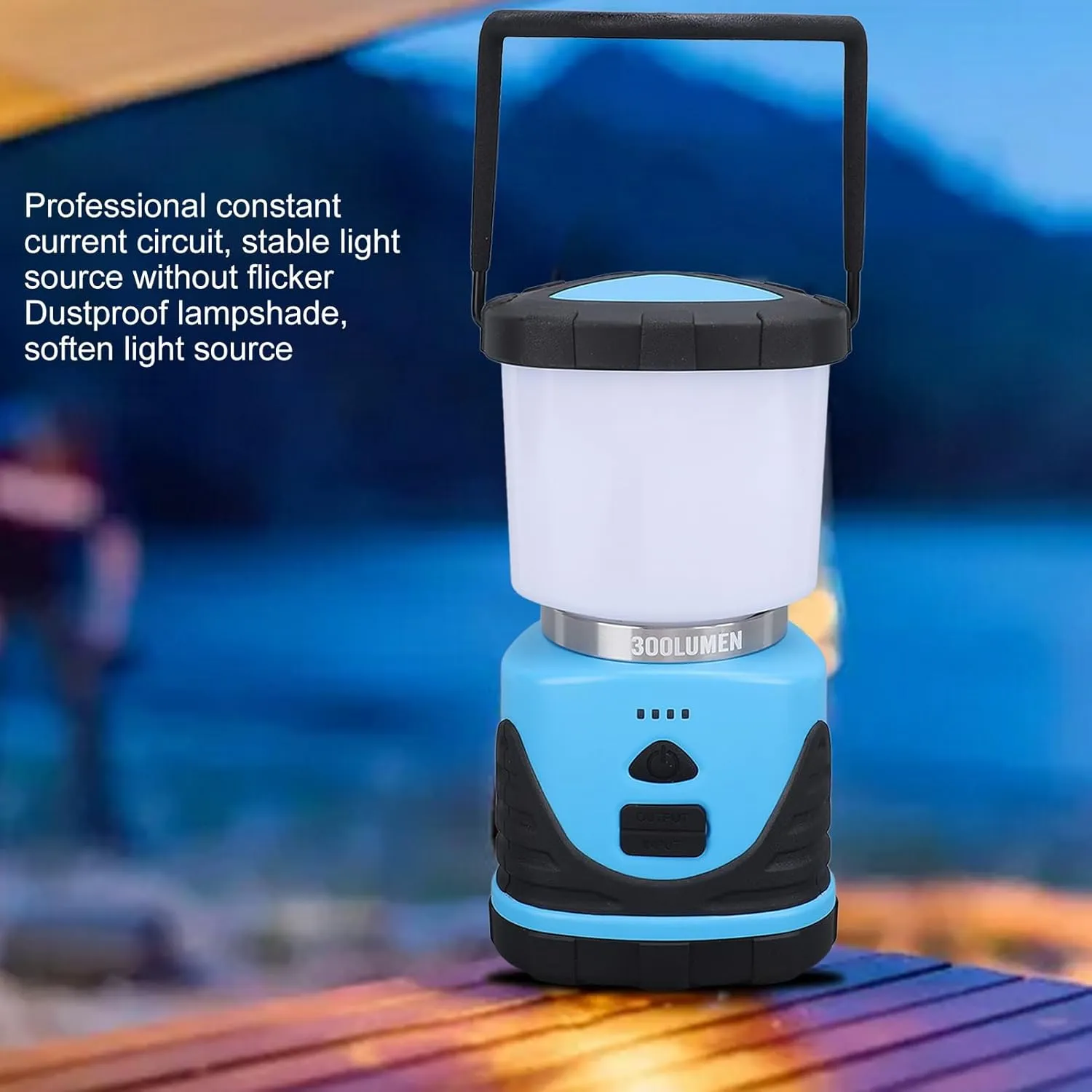 300LM Portable Emergency Light, IP65 Waterproof Camping Lantern with 3 Modes, USB Rechargeable for Power Outage, Hiking & Camp Essentials (Blue)