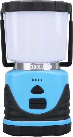 300LM Portable Emergency Light, IP65 Waterproof Camping Lantern with 3 Modes, USB Rechargeable for Power Outage, Hiking & Camp Essentials (Blue)