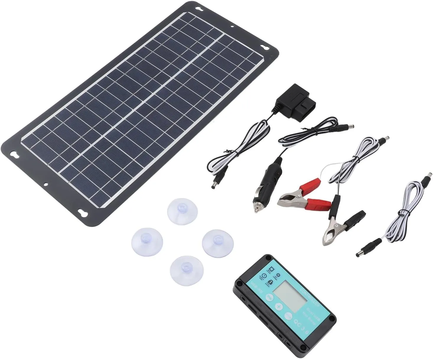 30W Monocrystalline Solar Panel Kit, Dual USB Type C DC Charging Panel, MPPT Waterproof Controller, 12V 24V Adaptive, OBD Regulator, for Camping Hiking Mountaineering