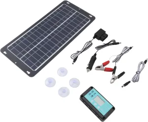 30W Monocrystalline Solar Panel Kit, Dual USB Type C DC Charging Panel, MPPT Waterproof Controller, 12V 24V Adaptive, OBD Regulator, for Camping Hiking Mountaineering