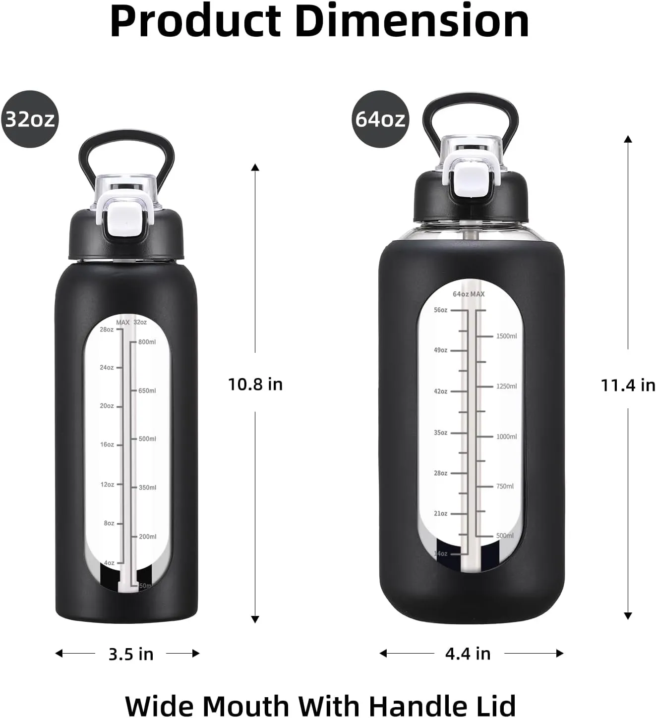 32 oz Glass Water Bolttles with Straw Large Motivational Water Bottle with Time Marker Sports Water Bottles with Silicone Sleeve and Handle Lid Water Jug for Gym Workout