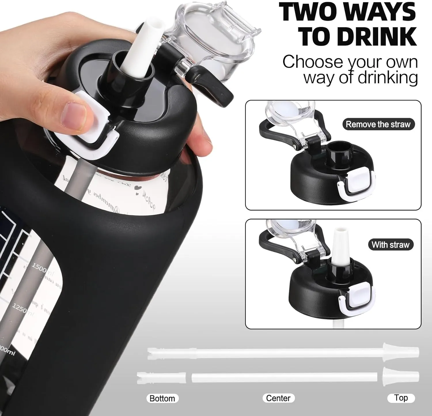 32 oz Glass Water Bolttles with Straw Large Motivational Water Bottle with Time Marker Sports Water Bottles with Silicone Sleeve and Handle Lid Water Jug for Gym Workout