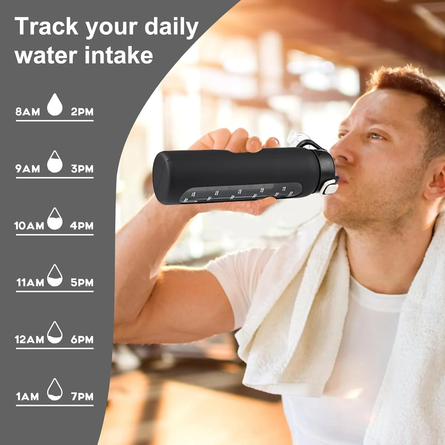 32 oz Glass Water Bottles with 2 Lids-Handle Spout Lid & Straw Lid, 1 Liter Motivational Borosilicate Water Bottle with Time Marker and Silicone Sleeve,Leakproof-Black-1 Pack