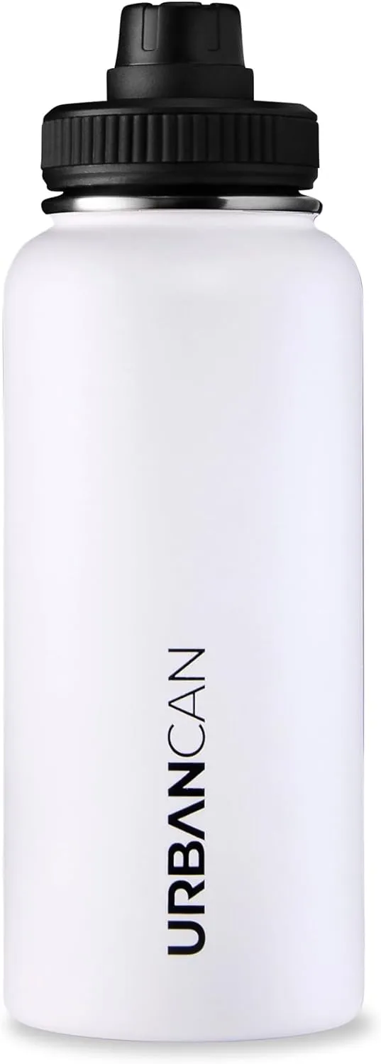 32 oz Insulated Water Bottle with Straw, Chug & Cap Lids - Drink In Style with Stainless Steel Water Bottles for Sports, Gym & Travel - Premium Double Walled Thermos Flask - Fresh 90