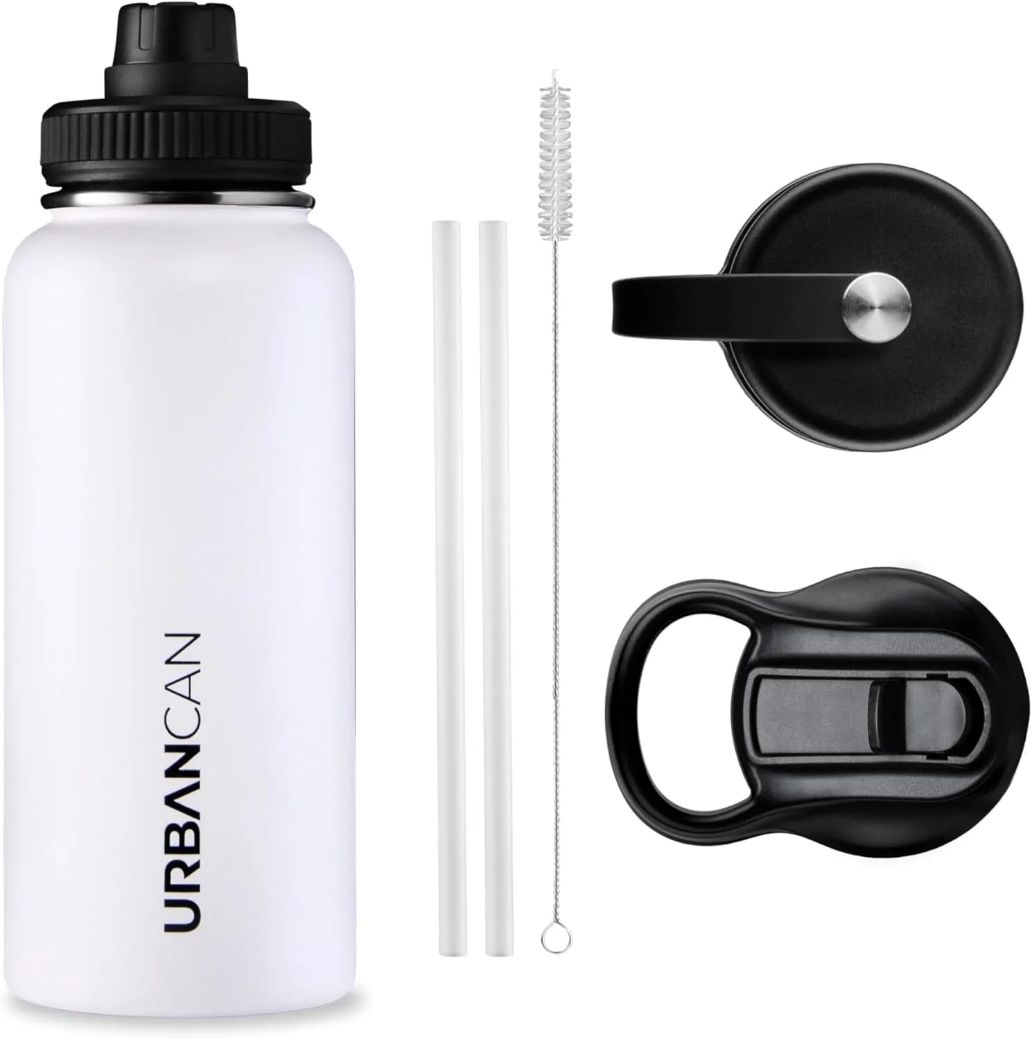 32 oz Insulated Water Bottle with Straw, Chug & Cap Lids - Drink In Style with Stainless Steel Water Bottles for Sports, Gym & Travel - Premium Double Walled Thermos Flask - Fresh 90