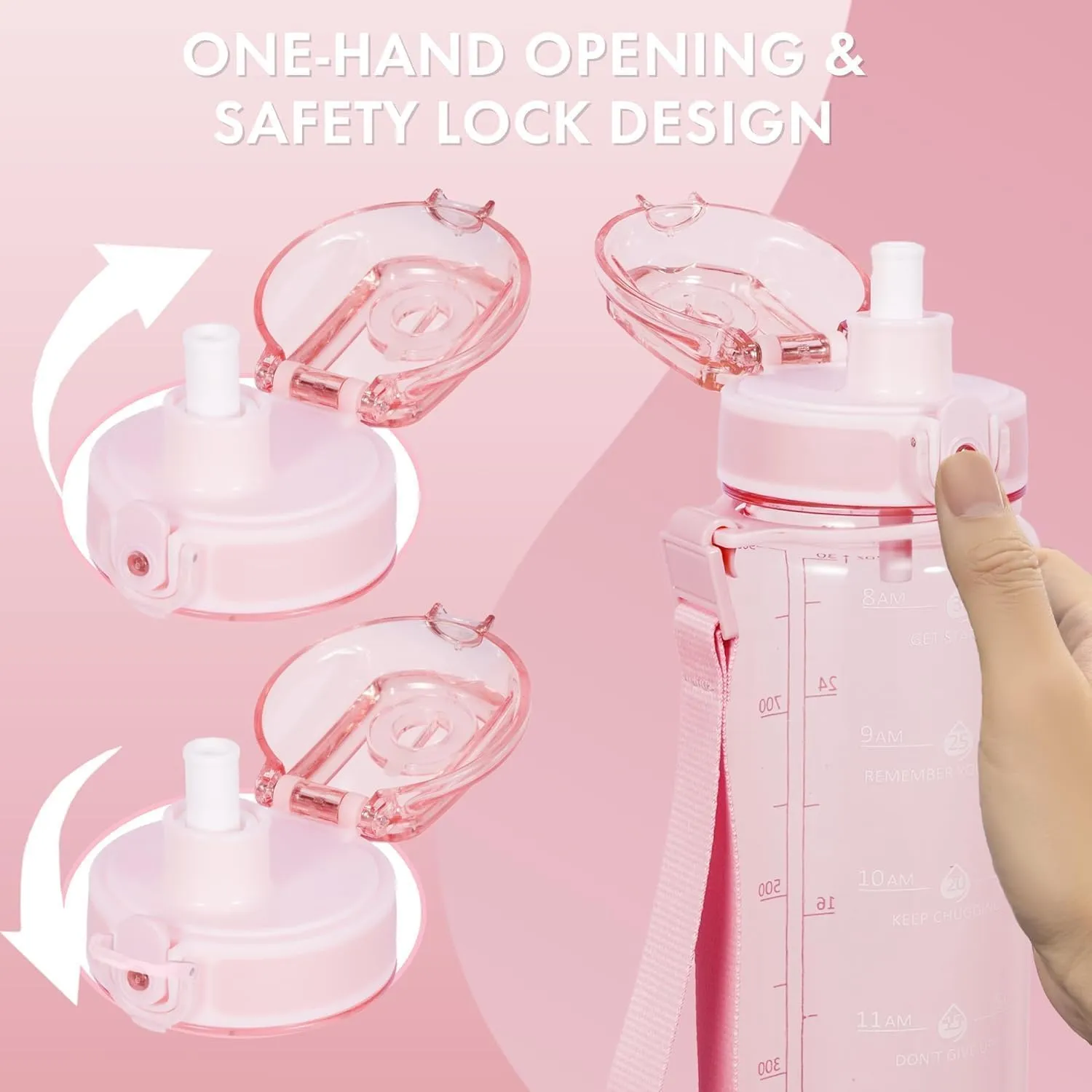 32 oz Water Bottle with Detachable Straw, Clear Motivational Water Bottles with Time to Drink, Tritan & BPA Free Sports Water Jug with Time Marker, Upgraded handle design