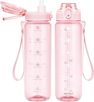 32 oz Water Bottle with Detachable Straw, Clear Motivational Water Bottles with Time to Drink, Tritan & BPA Free Sports Water Jug with Time Marker, Upgraded handle design
