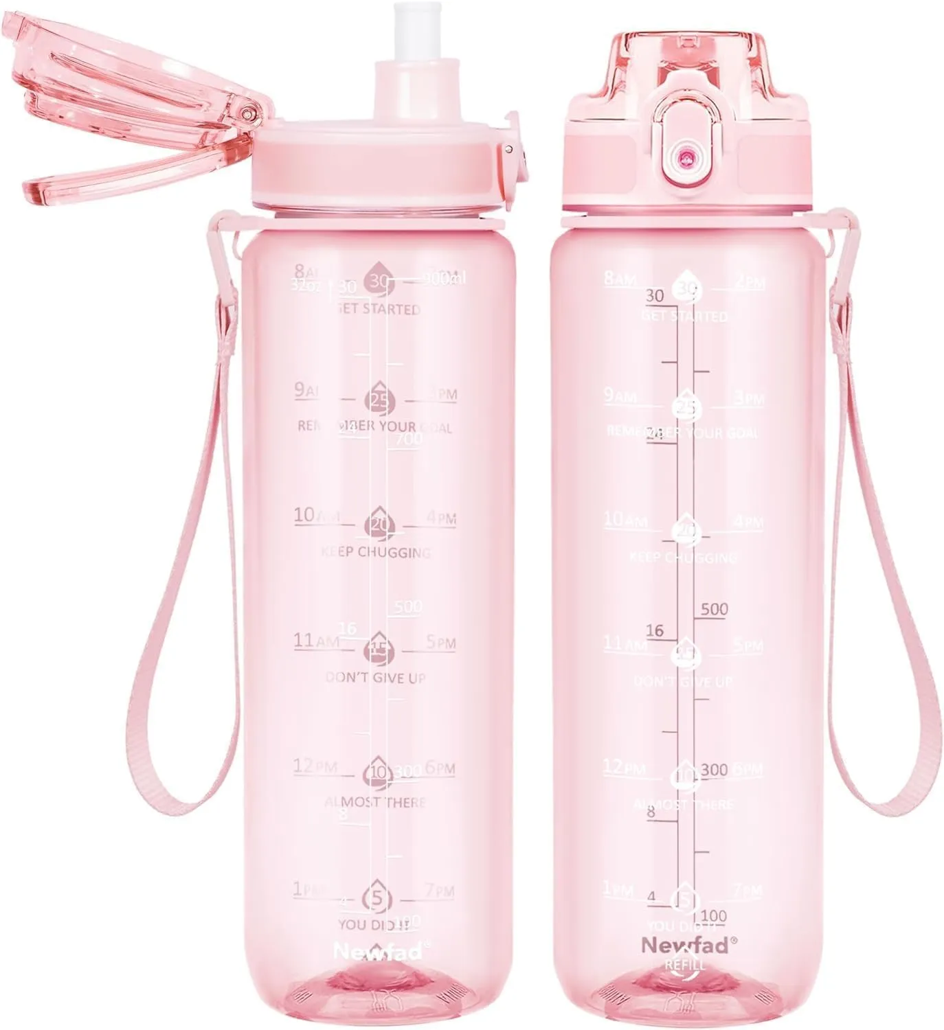 32 oz Water Bottle with Detachable Straw, Clear Motivational Water Bottles with Time to Drink, Tritan & BPA Free Sports Water Jug with Time Marker, Upgraded handle design