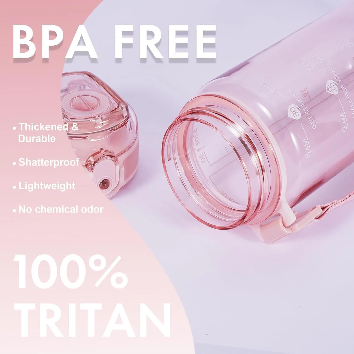 32 oz Water Bottle with Detachable Straw, Clear Motivational Water Bottles with Time to Drink, Tritan & BPA Free Sports Water Jug with Time Marker, Upgraded handle design