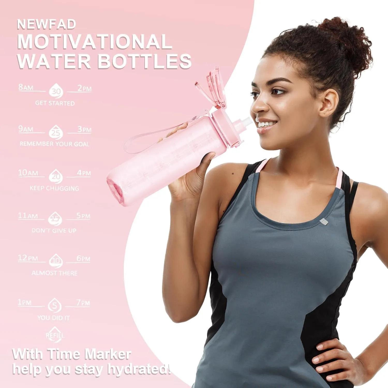 32 oz Water Bottle with Detachable Straw, Clear Motivational Water Bottles with Time to Drink, Tritan & BPA Free Sports Water Jug with Time Marker, Upgraded handle design