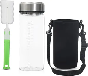 32 Oz Wide Mouth Glass Water Bottle,Big Capacity Glass Shaker Bottle,Reusable Glass Drinking Bottles with Sleeve For Gym,Home,Office,Travel