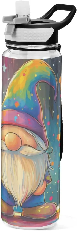 32oz Art Gnome Rainbow Straw Water Bottles Tritan Leak Proof & BPA Free non toxic Water Jug for Work for Yoga Collapsible