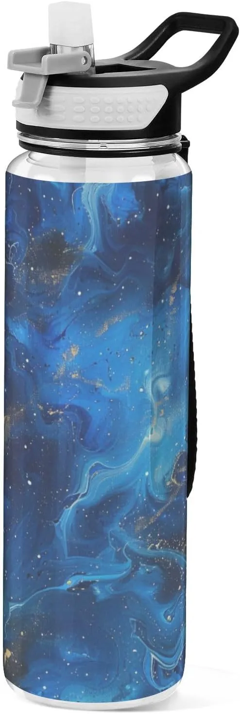 32oz Blue Marble Water Bottle for Adults Tritan BPA-Free non toxic Jugs for Drinking for Sports Collapsible