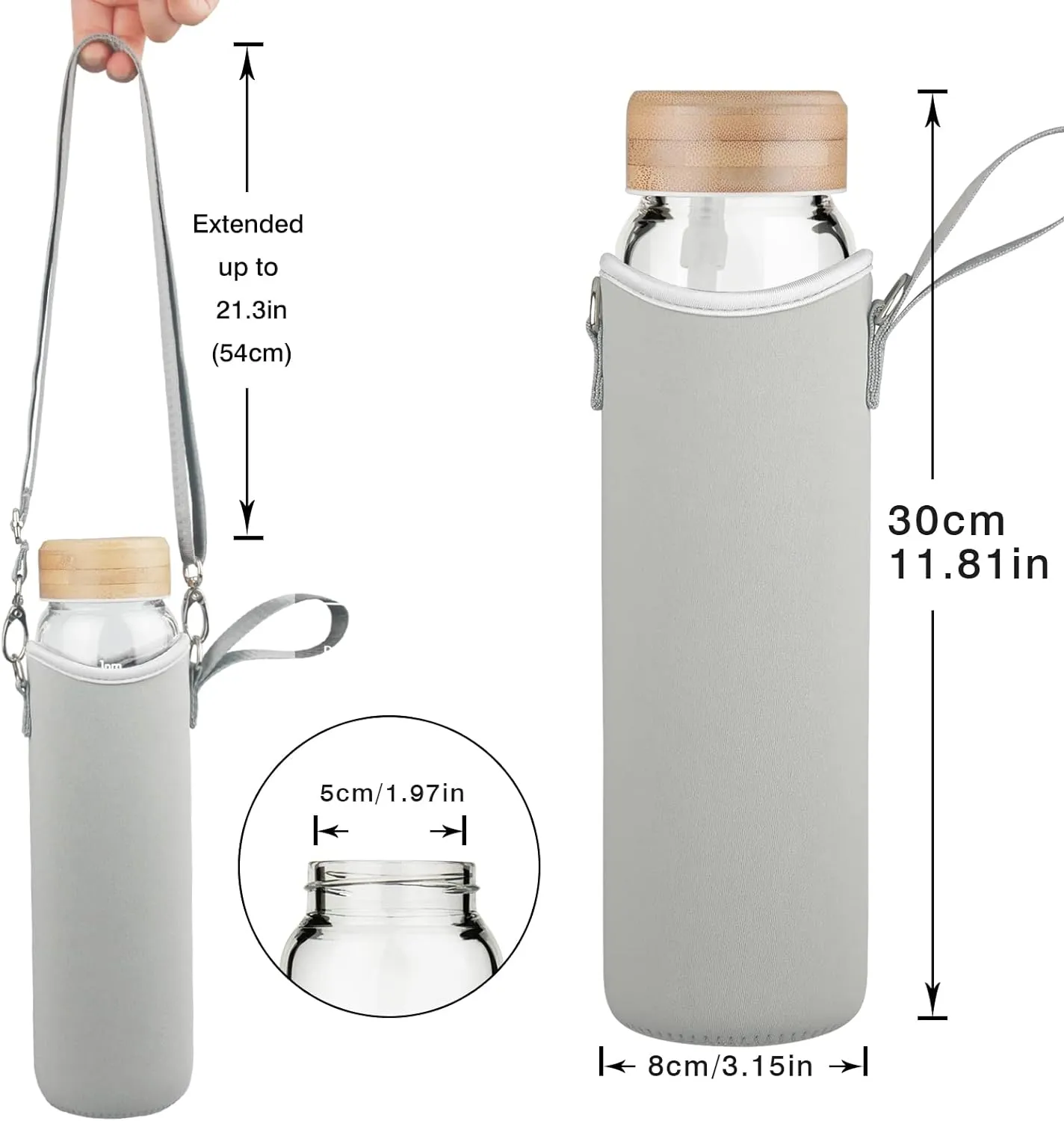 32oz Borosilicate Glass Water Bottle with Straw & Time Marker, Wide Mouth Motivational Water Bottle with Neoprene Sleeve and Bamboo Lid
