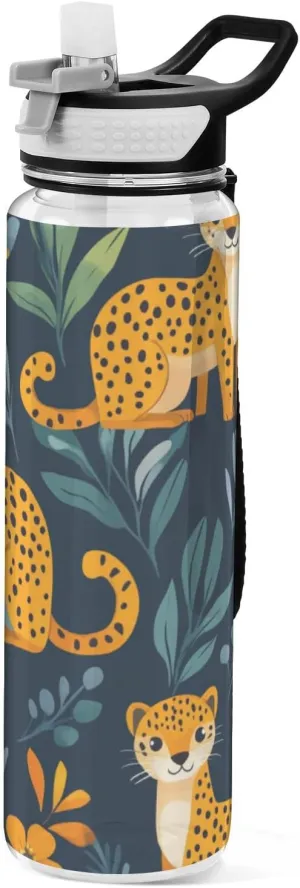 32oz Cute Jungle Leopard Green Water Bottle for Adults Tritan BPA Free Leak Proof non toxic Water Bottle Jug for Outdoors Collapsible