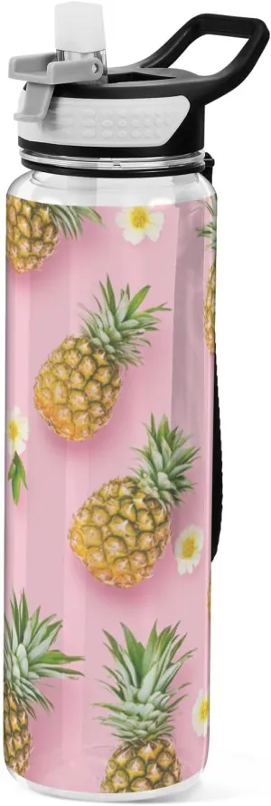 32oz Funny Pineapple Fruit Pink Silicone Spout Water Bottle Tritan BPA Free Leak Proof non toxic Water Jug with Handle for Outdoor Collapsible