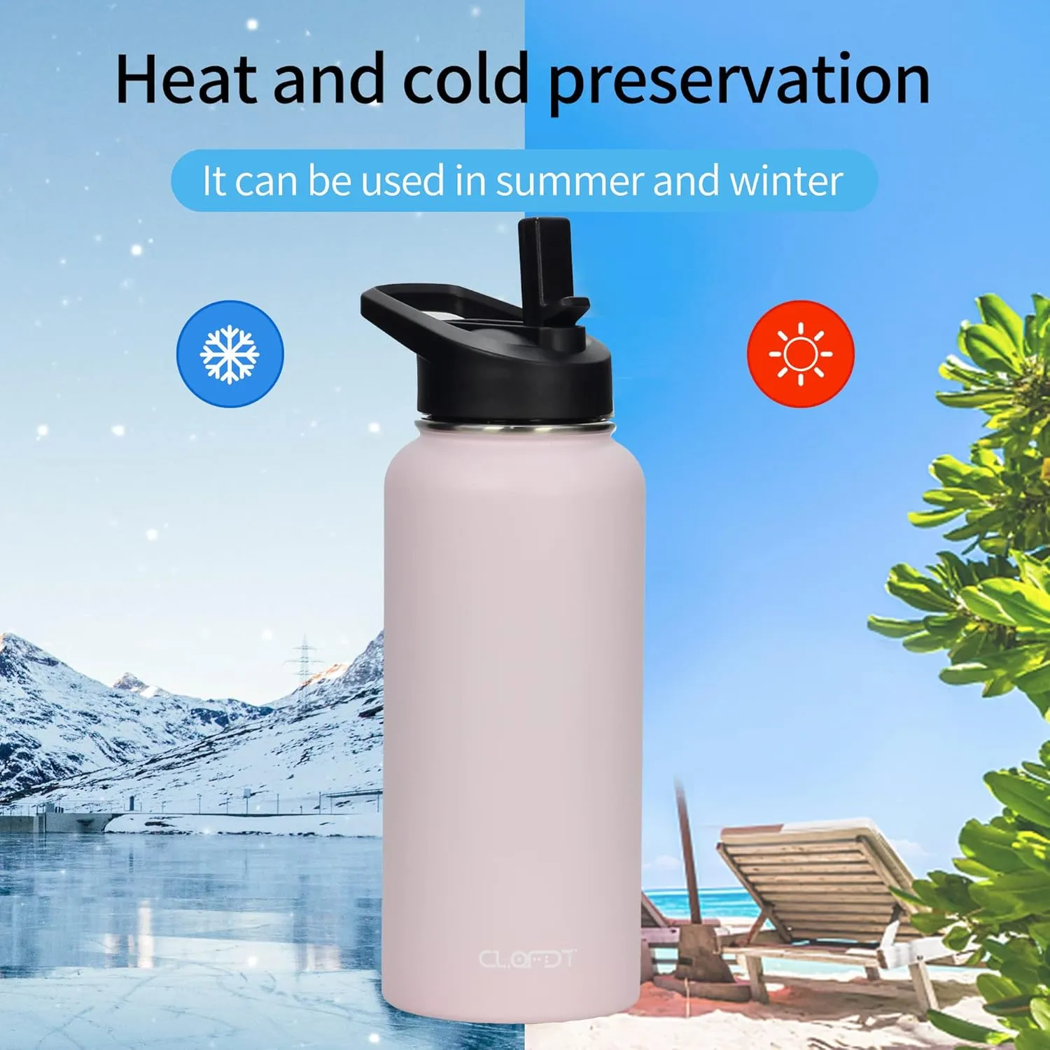 32oz Vacuum Insulated Stainless Steel Water Bottles with Straw & Spout Lids, Double Wall Sport Bottle, Sweat-Proof BPA Free, Canteen Metal Thermo Mug Hydro Cup Jug (Sakura Pink)