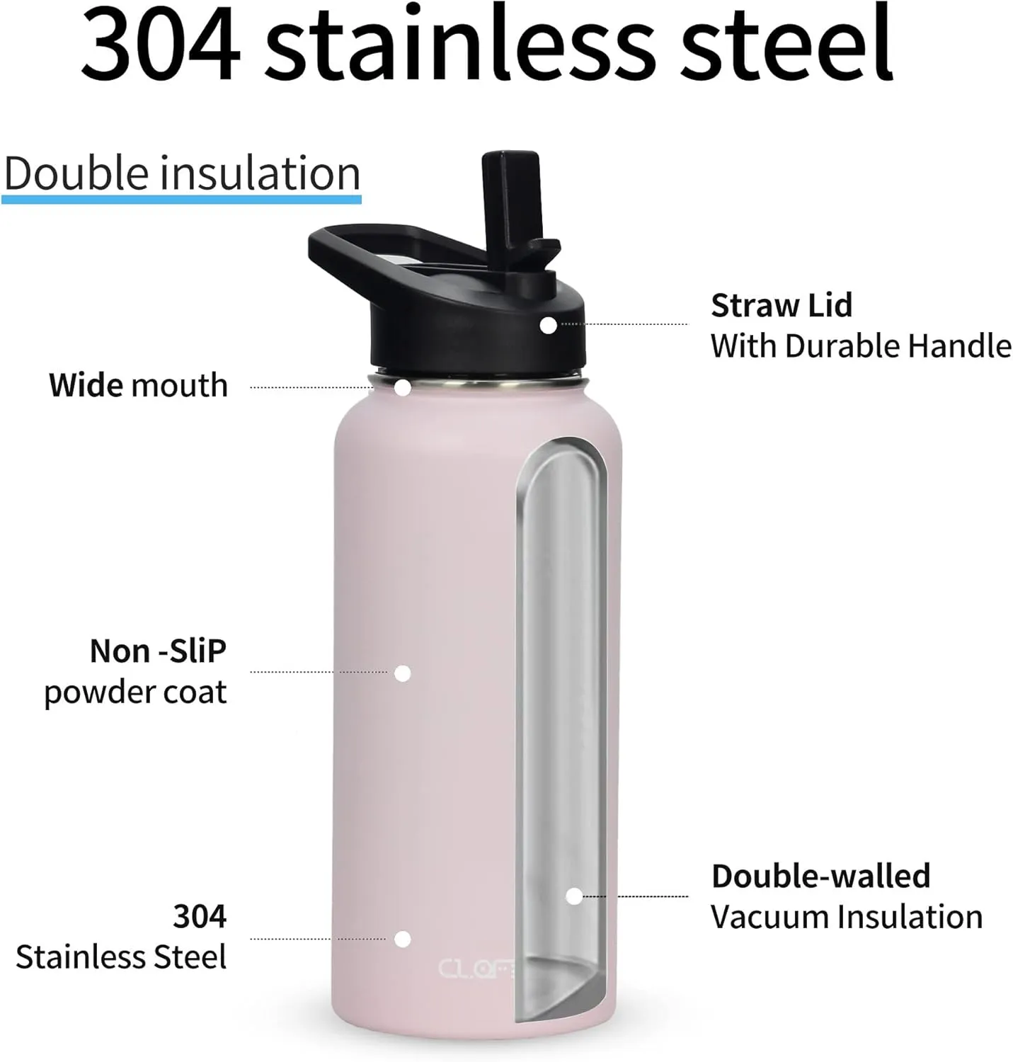 32oz Vacuum Insulated Stainless Steel Water Bottles with Straw & Spout Lids, Double Wall Sport Bottle, Sweat-Proof BPA Free, Canteen Metal Thermo Mug Hydro Cup Jug (Sakura Pink)
