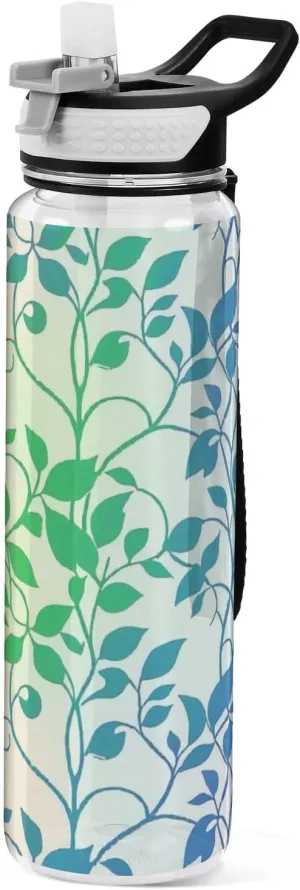 32oz Vintage Rattan Leaf Print Colorful Water Bottles Slim Tritan Free BPA non toxic Jug with Handle for Camping Collapsible