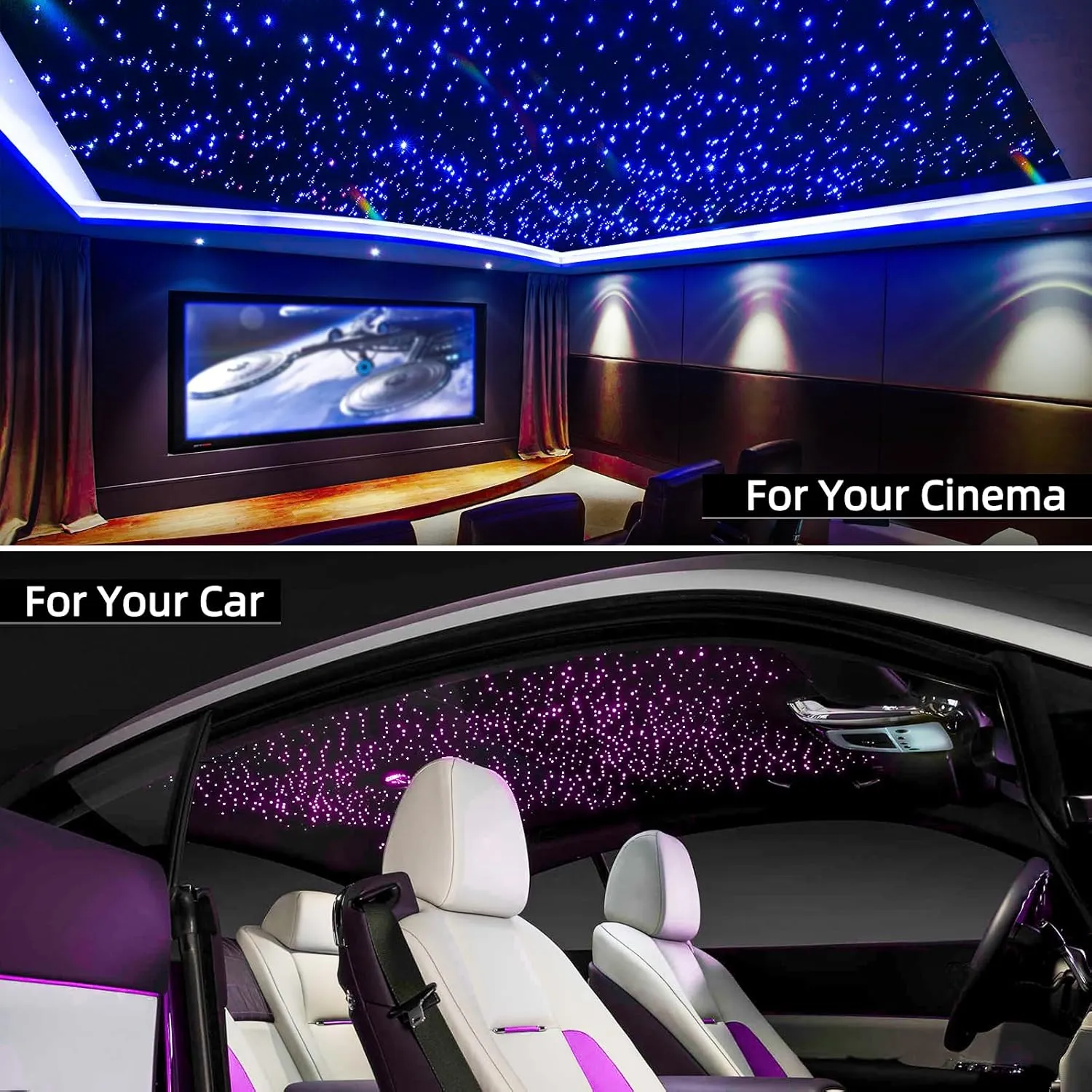 32W Twinkle Starlight Headliner Kit, 800pcs*0.03in*13.1ft LED Fiber Optic Lights Kit, Star Ceiling Light 10 Crystals Adapter Cigarette Lighter for Car Roof/Home with APP/Remote/Music Mode