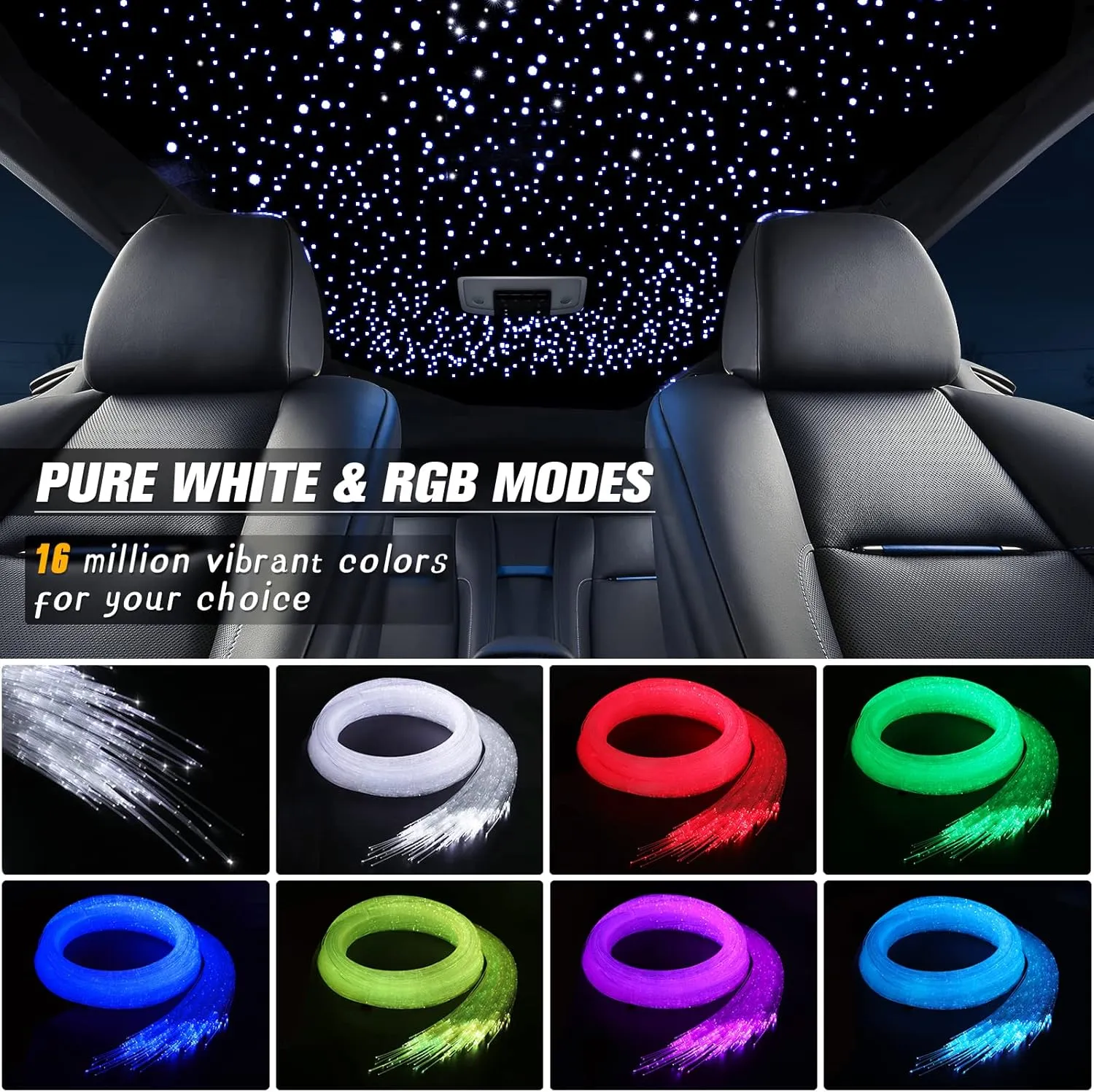 32W Twinkle Starlight Headliner Kit, 800pcs*0.03in*13.1ft LED Fiber Optic Lights Kit, Star Ceiling Light 10 Crystals Adapter Cigarette Lighter for Car Roof/Home with APP/Remote/Music Mode