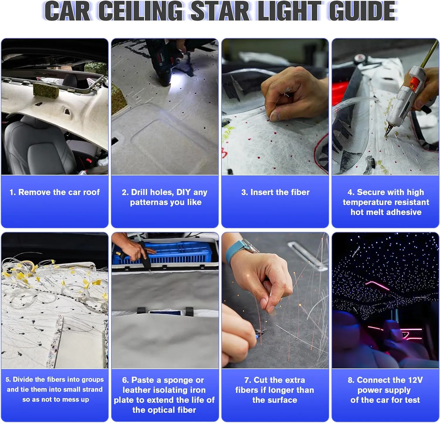 32W Twinkle Starlight Headliner Kit, 800pcs*0.03in*13.1ft LED Fiber Optic Lights Kit, Star Ceiling Light 10 Crystals Adapter Cigarette Lighter for Car Roof/Home with APP/Remote/Music Mode