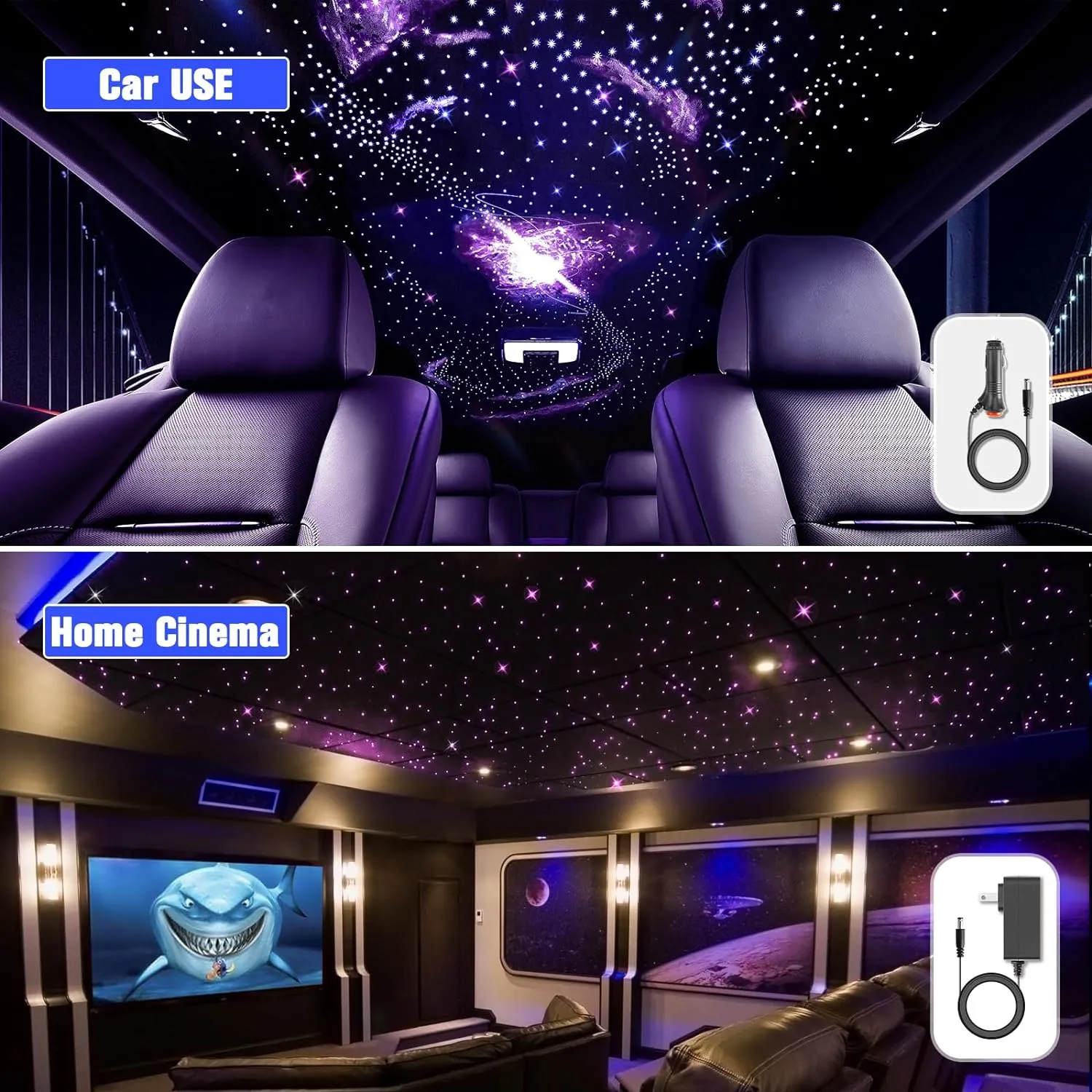 32W Twinkle Starlight Headliner Kit, 800pcs*0.03in*13.1ft LED Fiber Optic Lights Kit, Star Ceiling Light 10 Crystals Adapter Cigarette Lighter for Car Roof/Home with APP/Remote/Music Mode