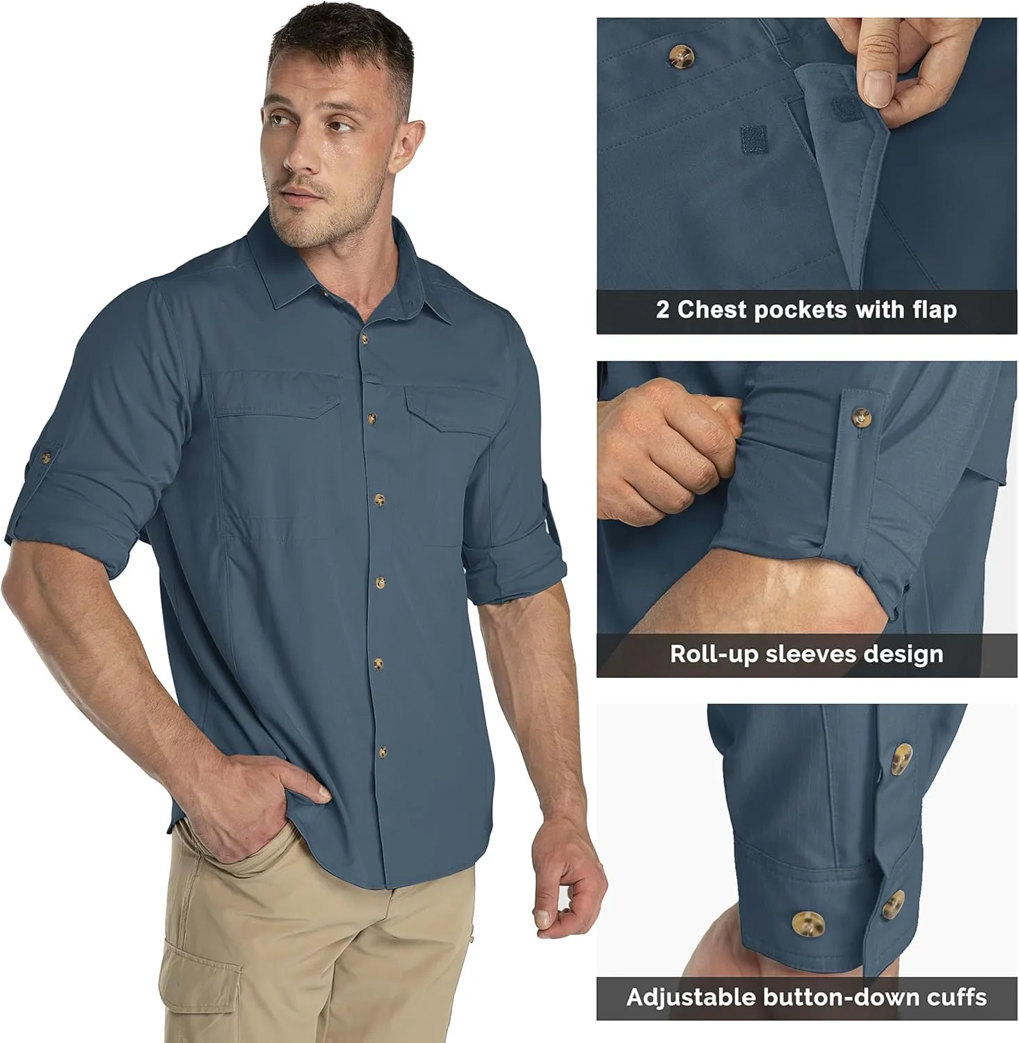33,000ft Men's Long Sleeve Hiking Shirts Lightweight Quick Dry Sun Protection UV UPF 50 Fishing Shirt Outdoor Safari Travel