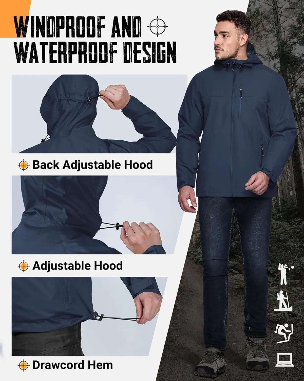 33,000ft Men's Packable Rain Jacket Lightweight Rain Shell Jacket with Hood Waterproof Raincoat for Cycling