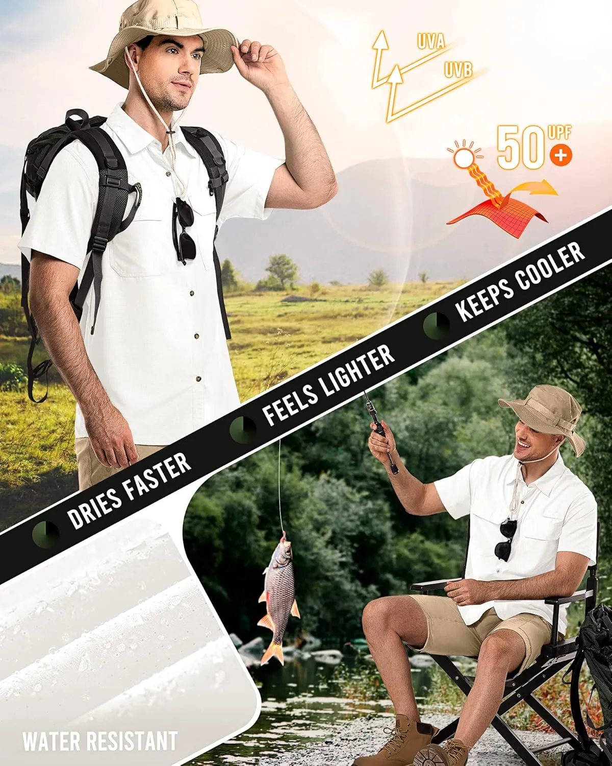 33,000ft Men's UPF 50  UV Short Sleeve Hiking Fishing Shirt Quick Dry Cooling PFG Sun Protection Shirt for Travel Safari