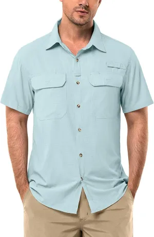 33,000ft Men's UPF 50  UV Short Sleeve Hiking Fishing Shirt Quick Dry Cooling PFG Sun Protection Shirt for Travel Safari