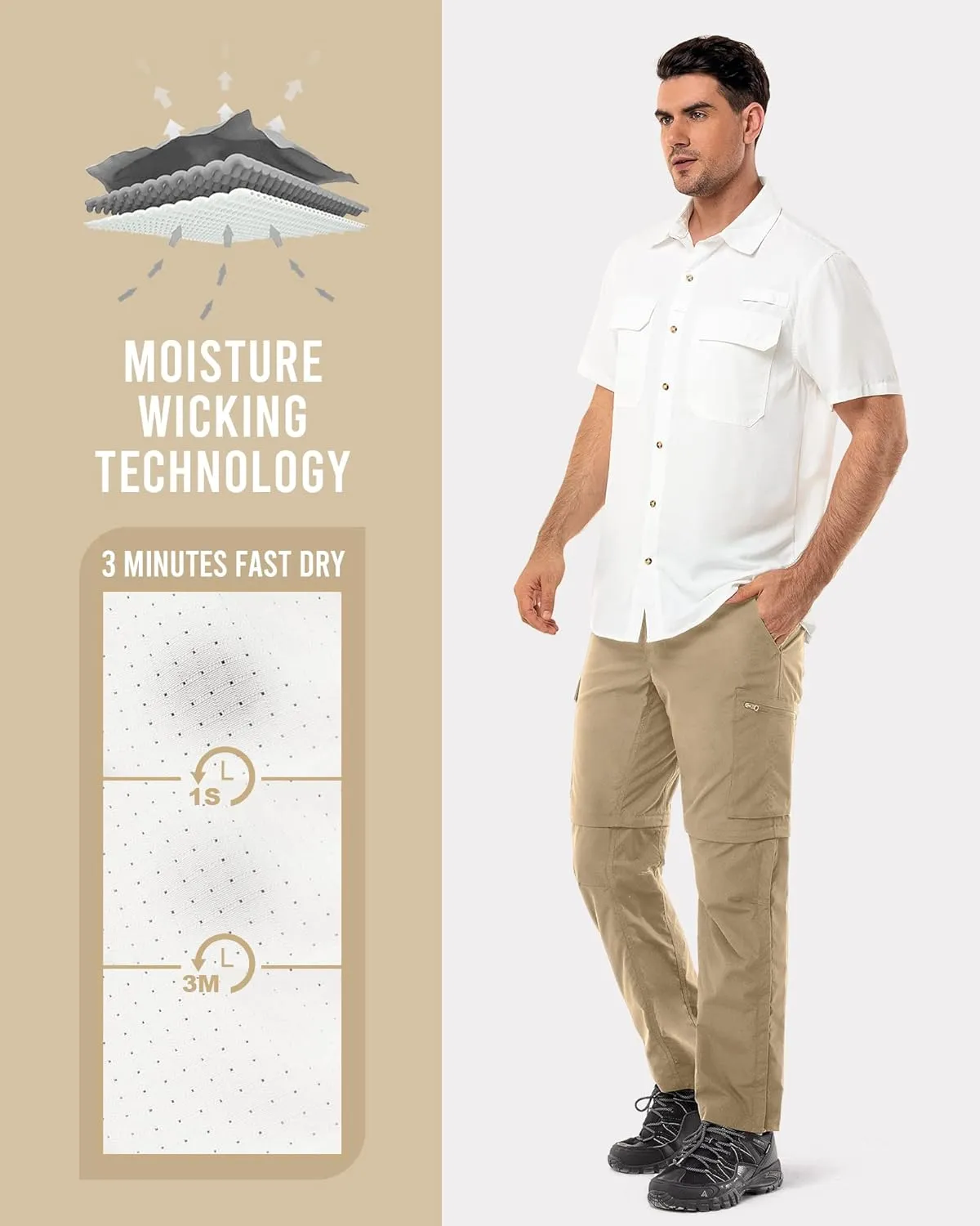 33,000ft Men's UPF 50  UV Short Sleeve Hiking Fishing Shirt Quick Dry Cooling PFG Sun Protection Shirt for Travel Safari