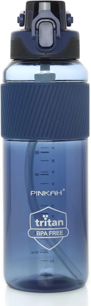 35oz Water Bottle with Straw, BPA Free & Leakproof, Tritan Sports Water Bottle with Handle for Gym Workout, Dark Blue
