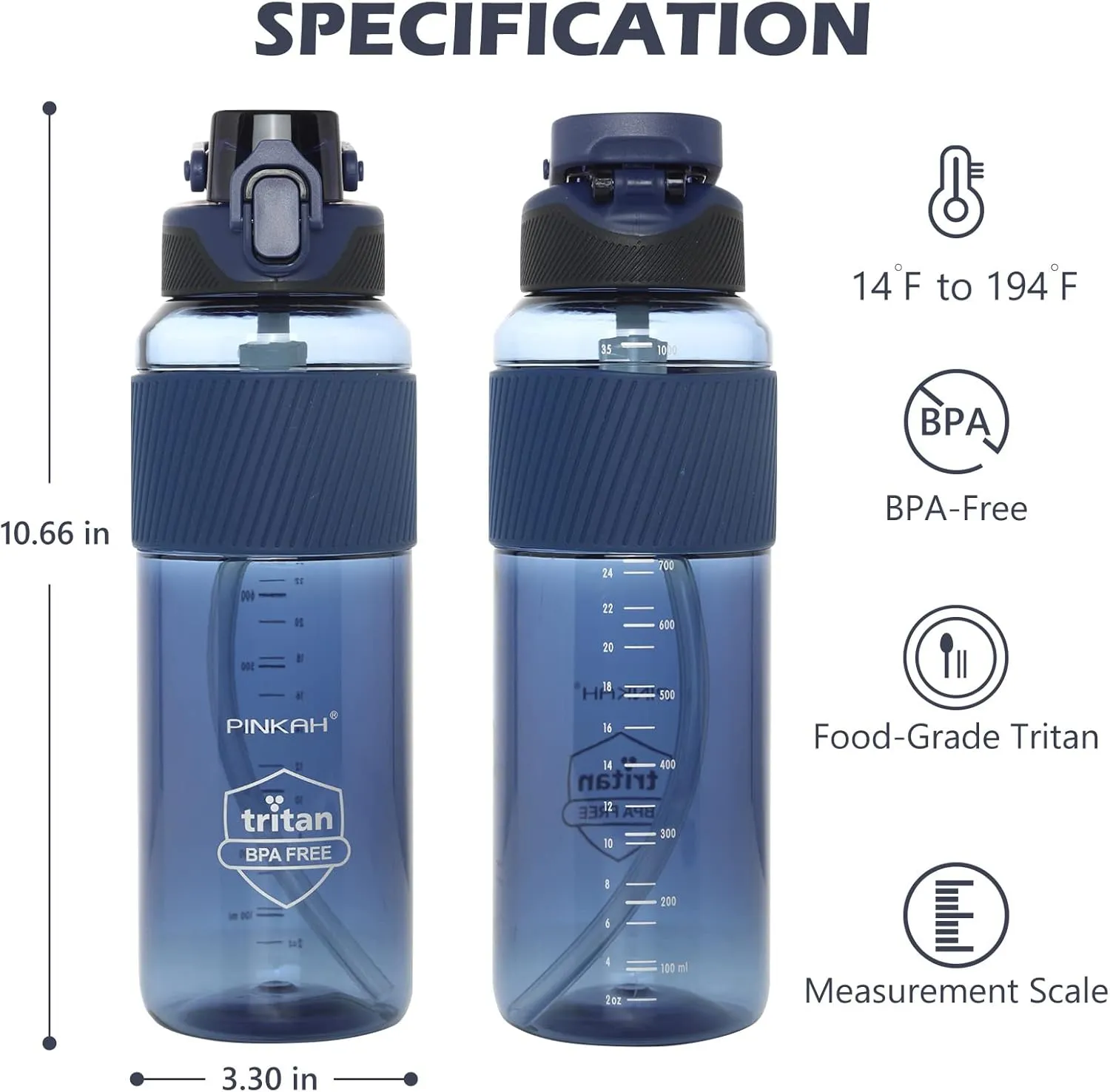 35oz Water Bottle with Straw, BPA Free & Leakproof, Tritan Sports Water Bottle with Handle for Gym Workout, Dark Blue