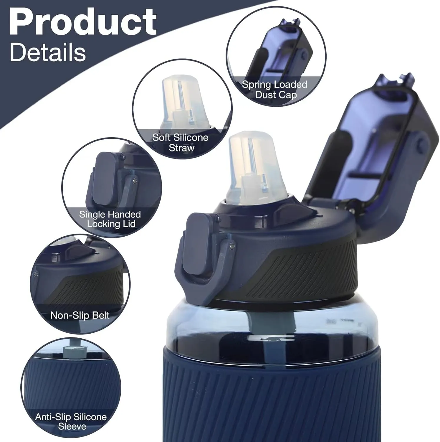 35oz Water Bottle with Straw, BPA Free & Leakproof, Tritan Sports Water Bottle with Handle for Gym Workout, Dark Blue