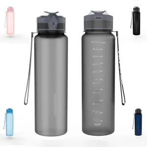 36 oz Sports Water bottle,BPA Free Drinks Water Bottles with Fruit Strainer,Leakproof Tritan BPA Free Non-Toxic Water Jug for Fitness,Gym,Sports,Outdoors,Cycling (grey)