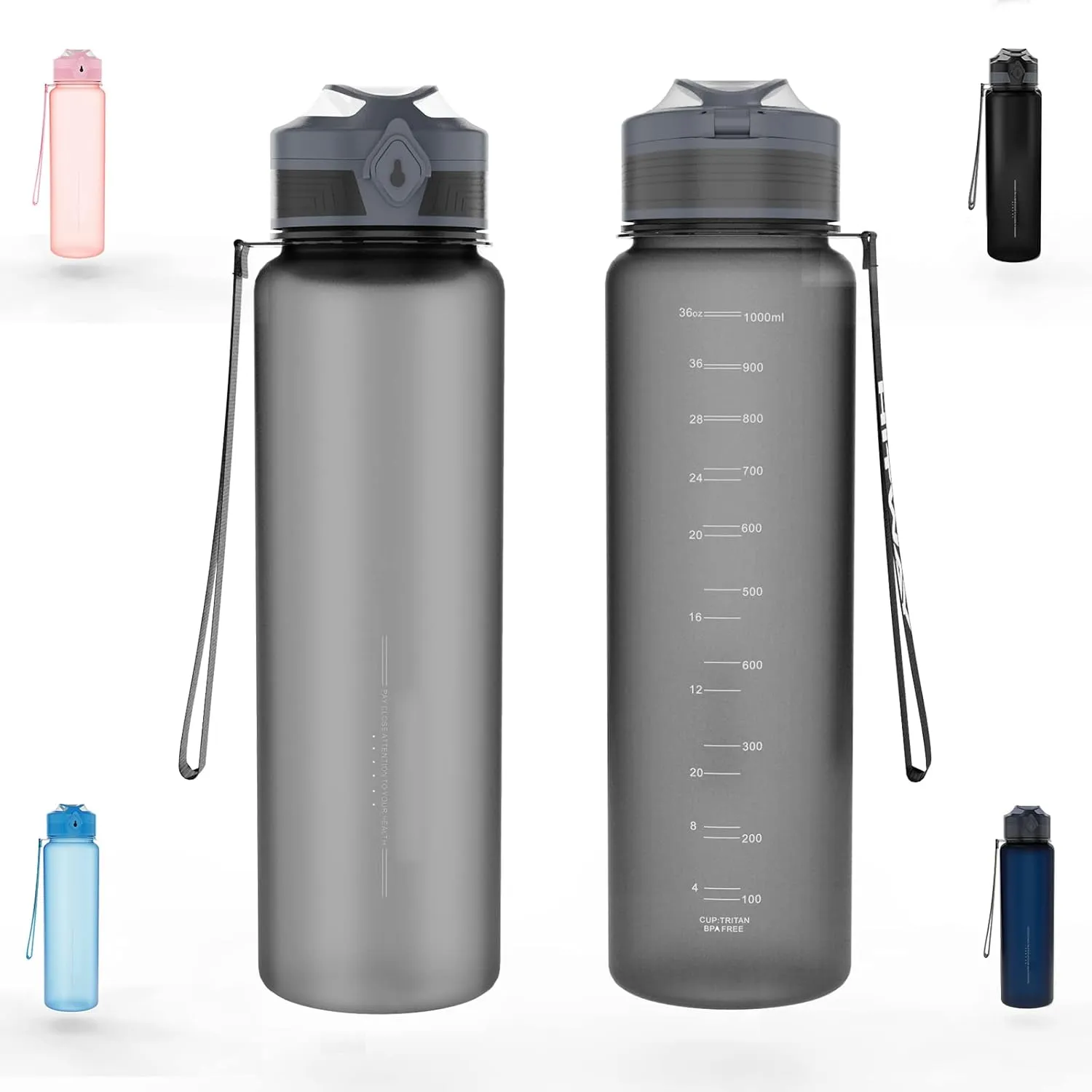 36 oz Sports Water bottle,BPA Free Drinks Water Bottles with Fruit Strainer,Leakproof Tritan BPA Free Non-Toxic Water Jug for Fitness,Gym,Sports,Outdoors,Cycling (grey)