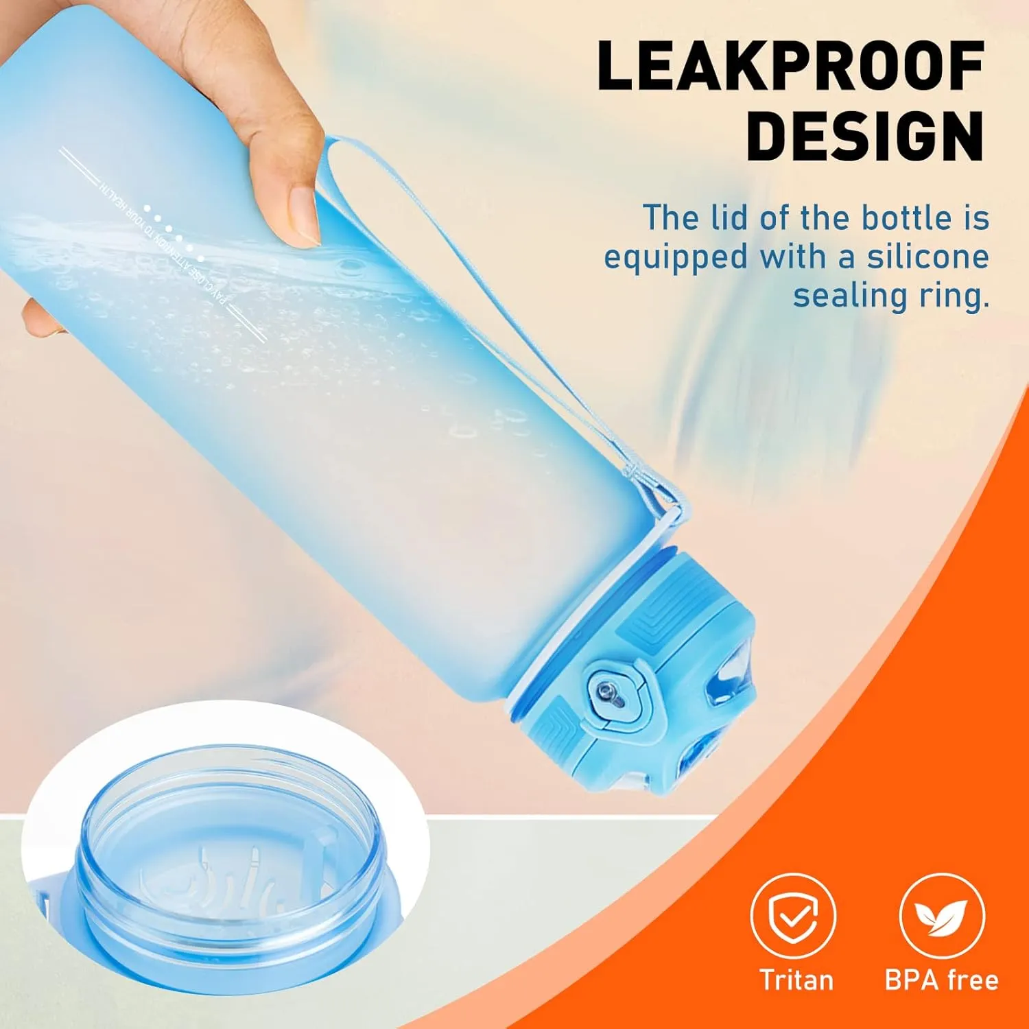36 oz Sports Water bottle,BPA Free Drinks Water Bottles with Fruit Strainer,Leakproof Tritan BPA Free Non-Toxic Water Jug for Fitness,Gym,Sports,Outdoors,Cycling (light blue)